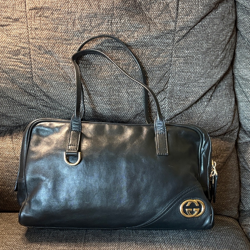 Gucci Britt Black Leather Shoulder Boston Bag - Picture 3 of 13